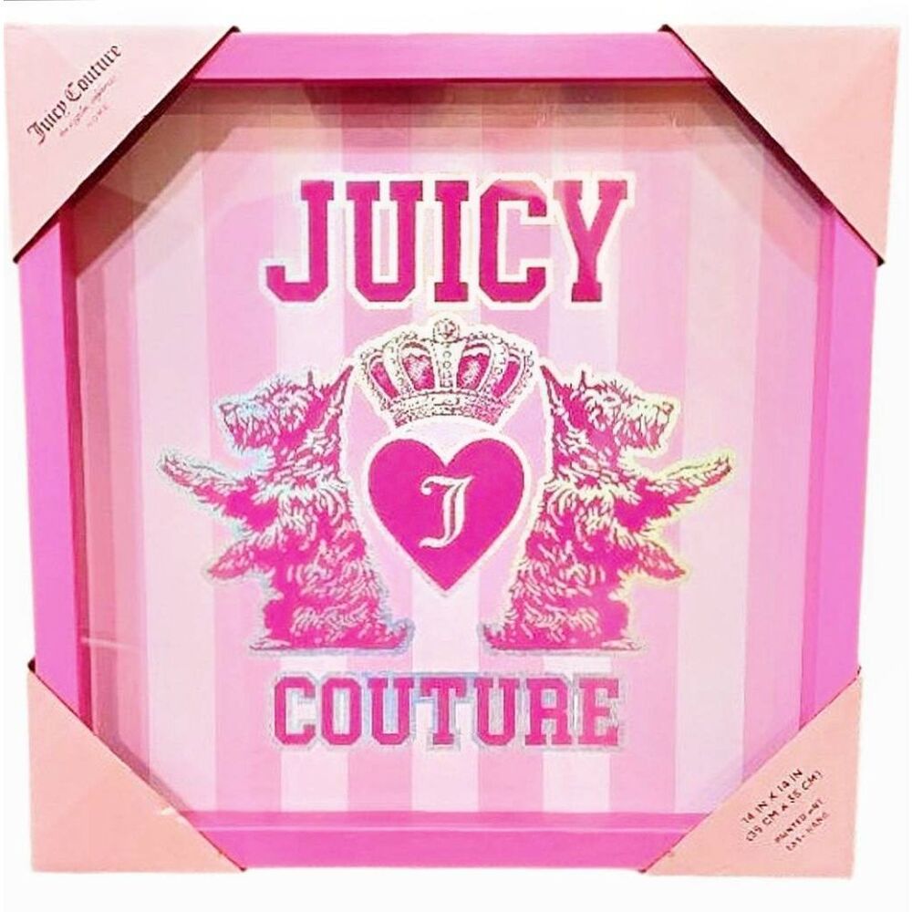 Juicy Couture Home Logo Scottie Dog Striped Pink Framed Wall Decor
